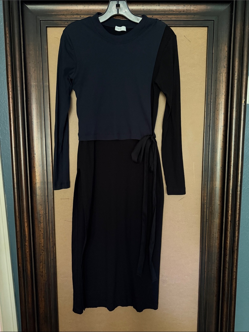 Rosetta Getty Navy and Black Long Sleeve Wrap Midi Tunic